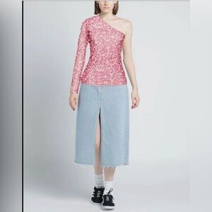 NWT Baum Und Pferdgarten Blouse Womens XL One-Shoulder Leopard Disco Mesh Pink